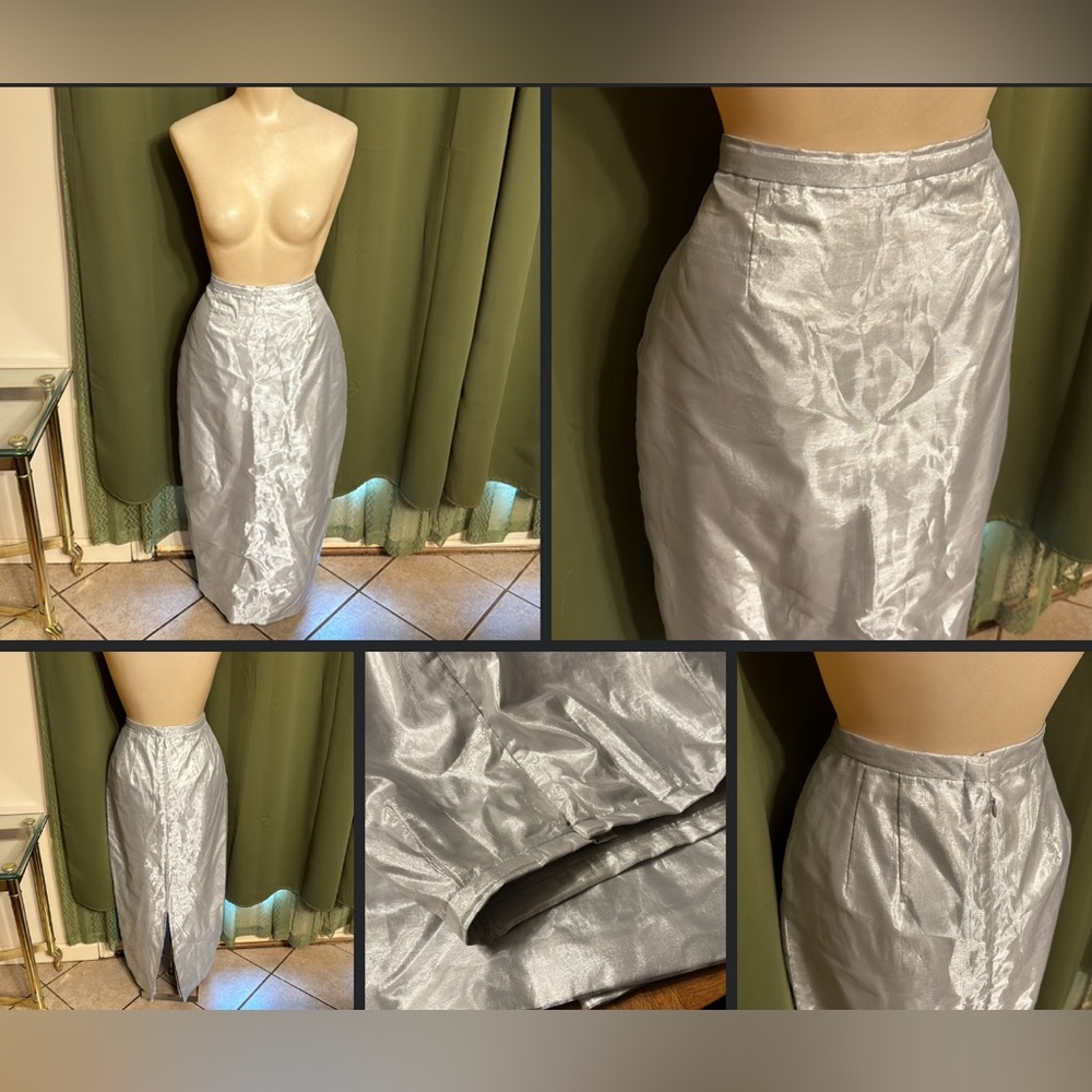 Vintage Silver Metallic Pencil Maxi Skirt